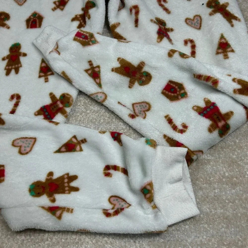 Joyspun Pajama Pants Girls S 4-6 Gingerbread Fleece Holiday Sleepwear White